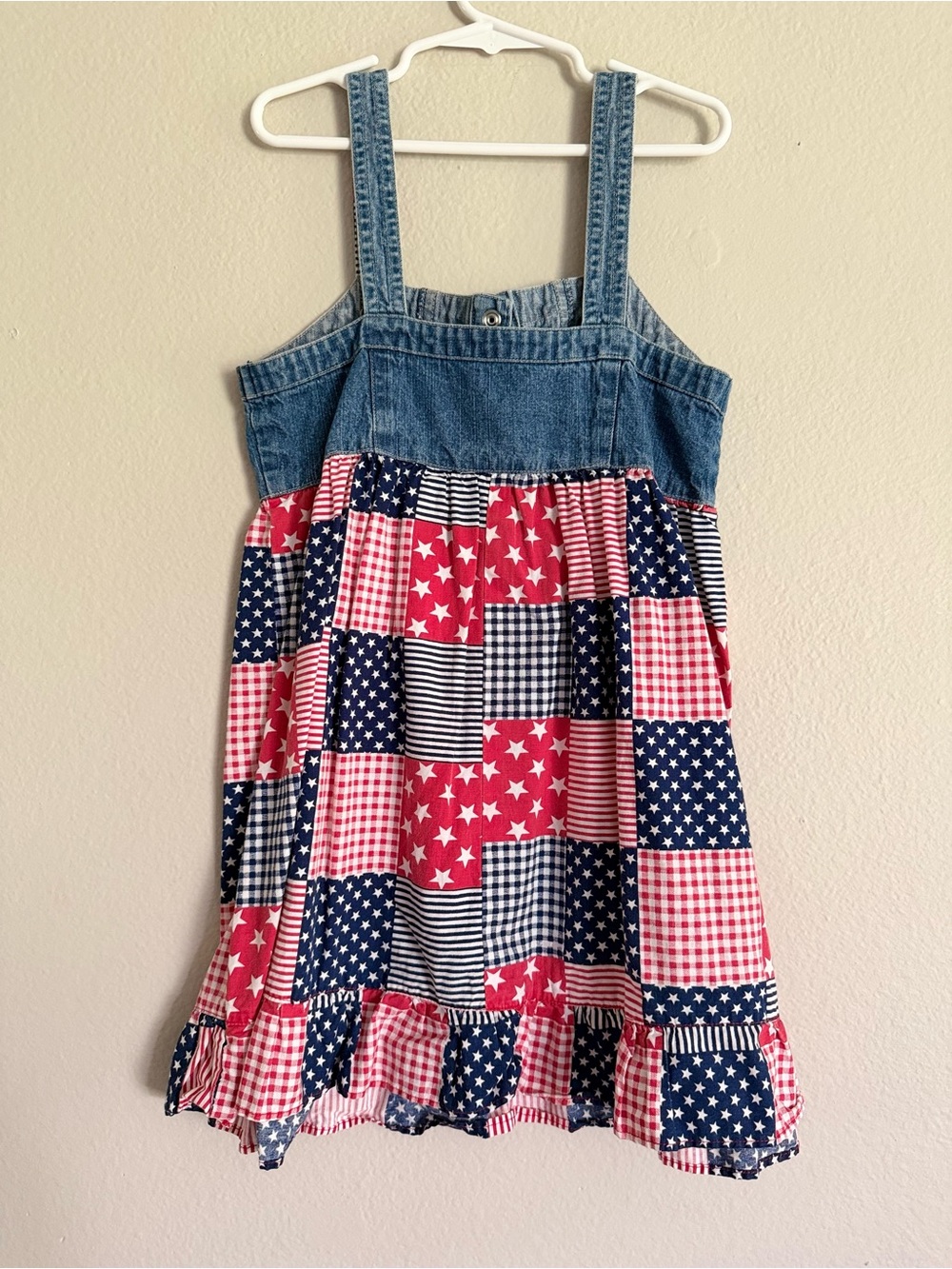 No Kidding Girls' Red, White & Blue Patchwork Sundress with Denim Bodice - Picture 2 of 2